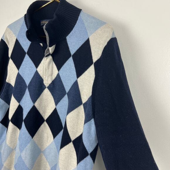 Brooks Brothers Italian Merino Wool Argyle Sweater Blue Button Collar Sz XL - Picture 6 of 6